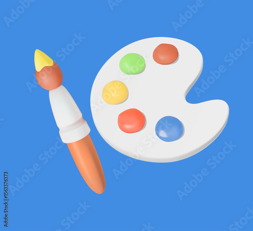 3D Illustration of Paint Palette and Brush