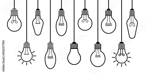 Bulb lamp icons set. Editable stroke. Electric lamp illustration symbol. Idea sign or logo.