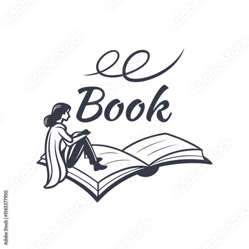 Creative Book Logo with Girl Reading and Flying Bird  Elegant Open Book Vector for Library, Education, Publishing, Reading Apps & Literacy Campaigns