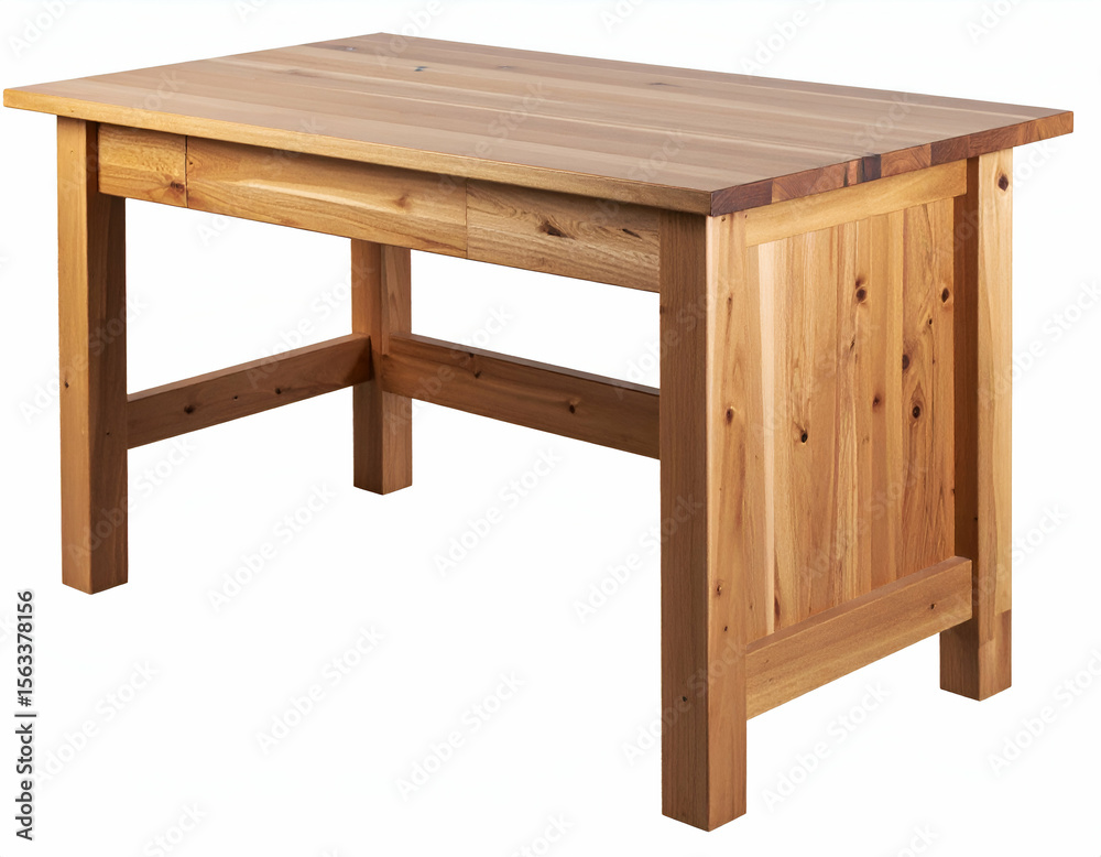 Fototapeta premium Sturdy and elegant, this light-toned wooden table showcases natural grain and rustic charm.