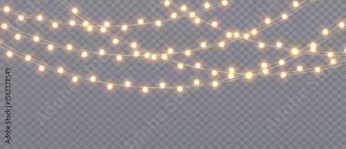 Christmas lights on a transparent background. Christmas light PNG. Set of Christmas glowing garlands. For advertising invitations, web banners, postcards. Vector. Christmas decoration, LED lam