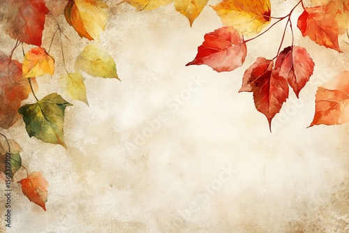 Autumn watercolor illustration. A frame of leaves on an abstract background, copy space. 