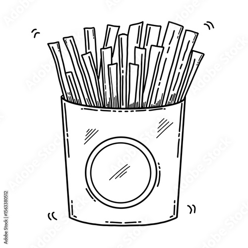 Hand drawn french fries doodle vector illustration. Black and white fast food sketch for menu, posters, and packaging