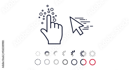 Interactive user interface elements representing digital engagement and progress indicators for web design applications