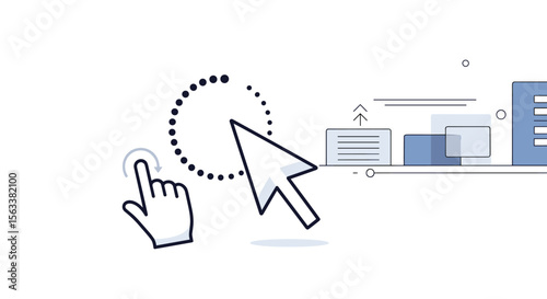 Interactive digital interface elements showing user interaction and workflow progress through visual cues