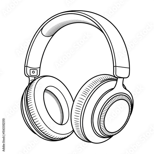 headphones on black background coloring page line art