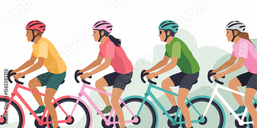 Cycling through the Green: A vibrant illustration of cyclists enjoying a leisurely ride through a verdant landscape, filled with the spirit of outdoor activity.