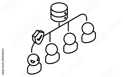 IP address block security isometric line icon with prohibited symbol and address grid, black and white