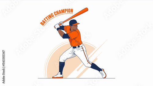 Batting Champion: Dynamic baseball player in action, powerfully swinging his bat, ready to hit a home run.  The illustration showcases athleticism and determination.