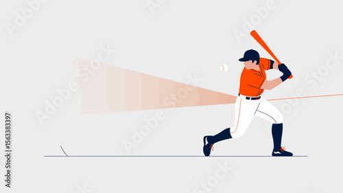 Baseball Swing: Dynamic illustration of baseball player swinging bat with ball in motion blur, showcasing power, speed, and athleticism. 