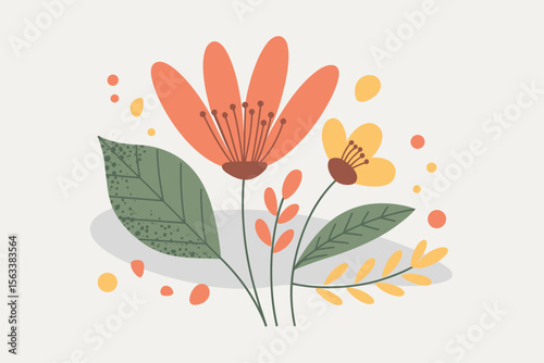 Floral Vector Design: A vibrant illustration showcasing a bouquet of stylized flowers, perfect for adding a touch of natural beauty to any project. Featuring captivating hues and delicate details.