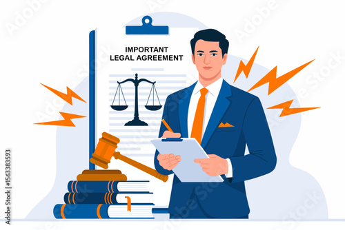 Legal Precision: An illustrated image features a poised legal professional meticulously reviewing a crucial agreement, symbolic of the care and consideration given to upholding law and order.