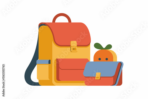 Backpack and lunch bag: a vivid illustration of a school backpack and a lunch bag, depicting the anticipation and excitement of education and learning.