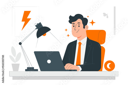 Digital Executive at Work: A dedicated executive, radiating focus and professionalism, is at his desk, engrossed in his work, with a laptop.