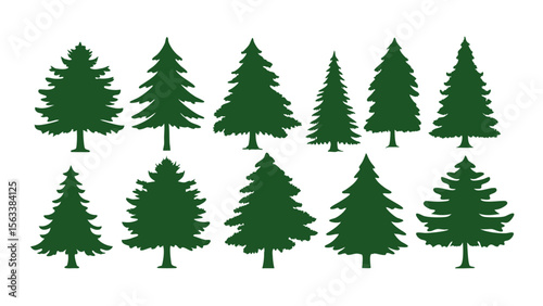 A row of evergreen tree silhouettes in various sizes