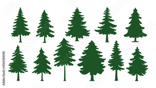A row of evergreen tree silhouettes in various sizes