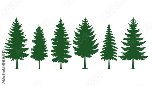 A row of evergreen tree silhouettes in various sizes
