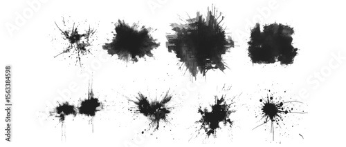 Black spray paint splatter elements, graffiti ink dotted splashes, grainy retro style, noise dust dirty drip texture, speckled grit, stippled dots spatter