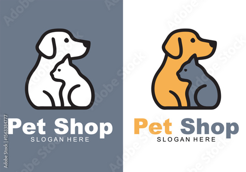 Modern style pets logos, icons. Dog, cat illustrations and symbols	
