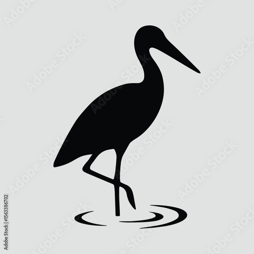 Silhouette heron standing in water minimalist logo vector illustration