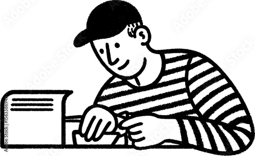Postman delivering letters to mailbox - hand drawn sketch for postal services theme