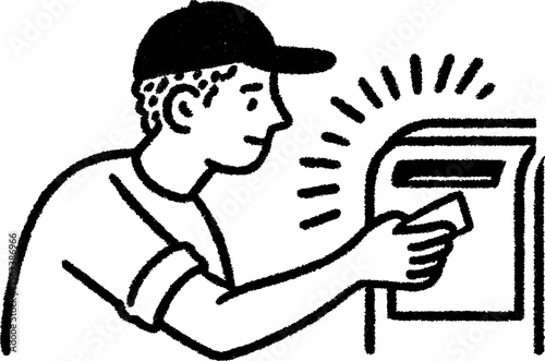 Mail delivery concept with postman placing letters in mailbox for communication design