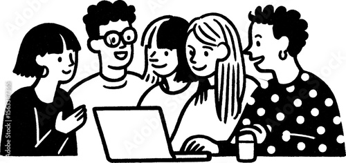 Collaborative social media team reviewing content together for creative brainstorming