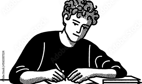 Student studying online with recorded lessons - educational sketch design