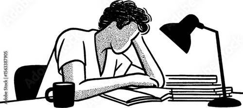 University student studying late at night with desk lamp for academic success