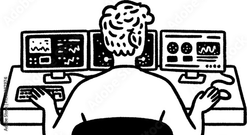 Video editor focused on timeline with multiple screens in hand drawn style