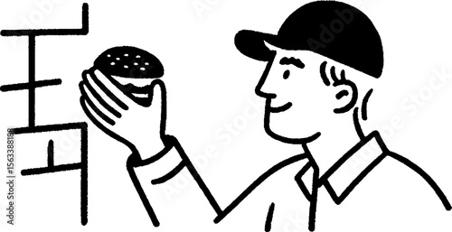 Friendly worker serving meal through drive-through window