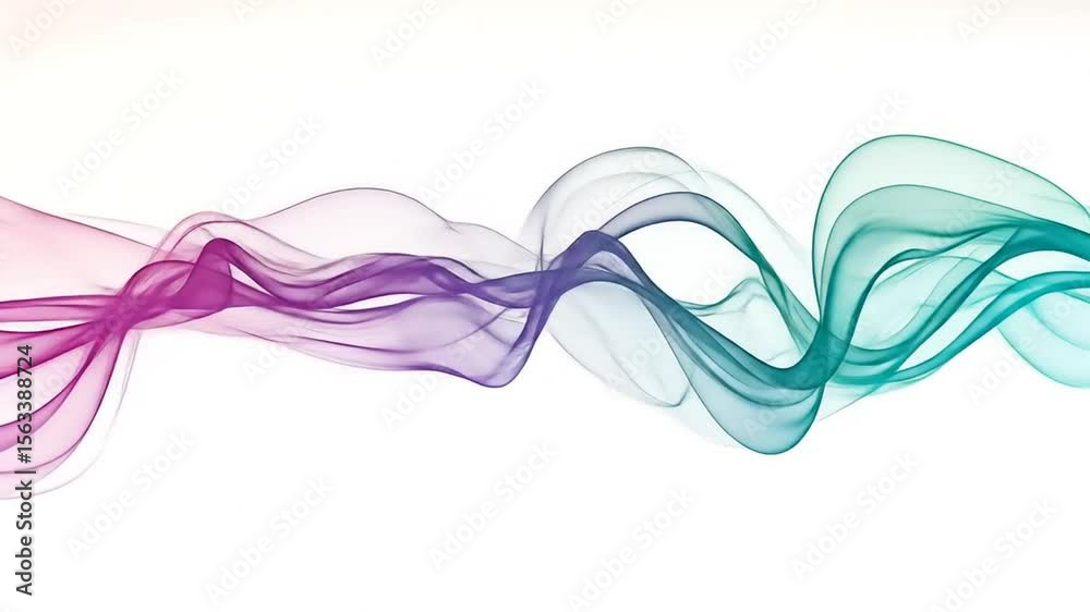 Abstract flowing ribbons of translucent colors, subtly shifting hues against a plain white background.  Delicate and smooth lines create a dynamic visual effect