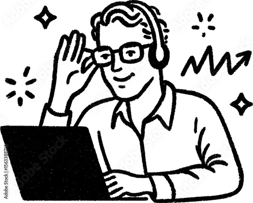 Virtual consultation concept with online consultant sketch for digital communication design