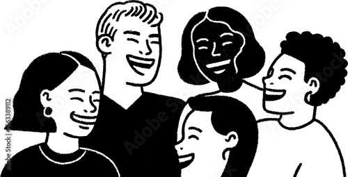 Joyful sketch of classmates laughing together for creative group activities