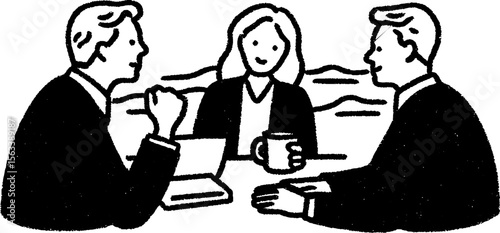 Business meeting concept with clients reviewing real estate paperwork - design for contracts or marketing