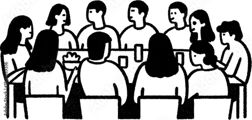 Lunchtime gathering of coworkers sketch for workplace team building