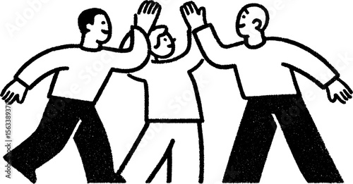 Team celebration with coworkers high fiving sketch for motivation and collaboration