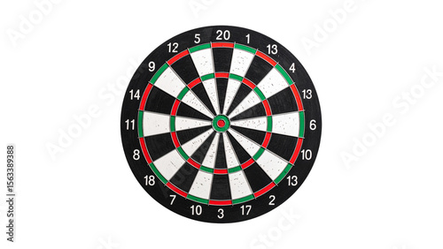 Classic dartboard with red center bullseye hanging on a transparent background, perfect for game or competition concepts