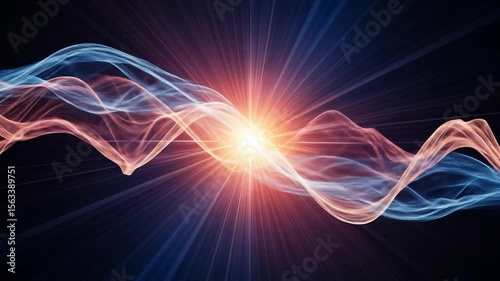 Abstract Energy Waves: Dynamic Light Burst with Flowing Blue and Red Forms