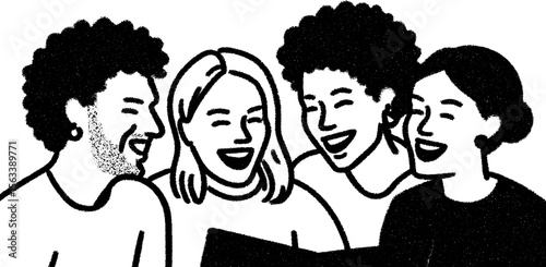 Joyful sketch of friends laughing together with nostalgia