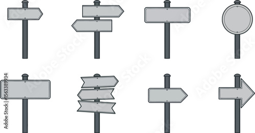 Vector signpost set: directional signs and road sign graphics