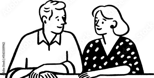 Vintage sketch of grandparents relaxing on a cozy porch together