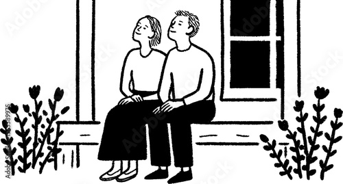 Tranquil moment of grandparents relaxing on a porch bench
