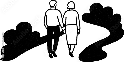 Gentle stroll: grandparents walking through nature for peaceful design