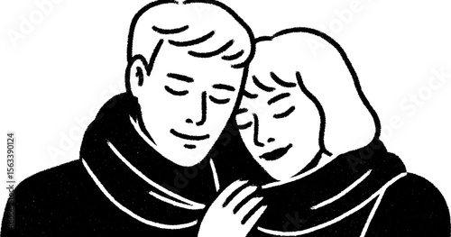 Tender moment of comfort as person gently wraps scarf around another