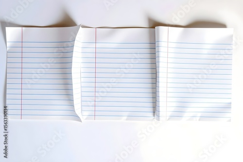 Red margin lined paper sheets isolated on transparent white background