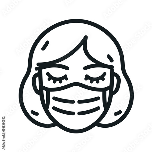 Woman wearing a face mask with closed eyes in minimalist style  