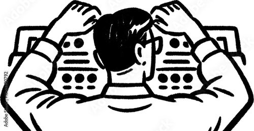 Sketch of a person adjusting stop loss limits with control panel focus for finance design