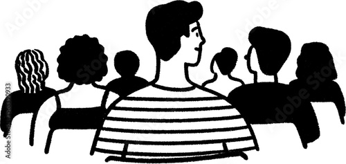 Evening lecture attendance sketch with striped shirt focus