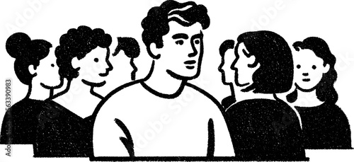 Artistic sketch of a thoughtful group attending an evening lecture